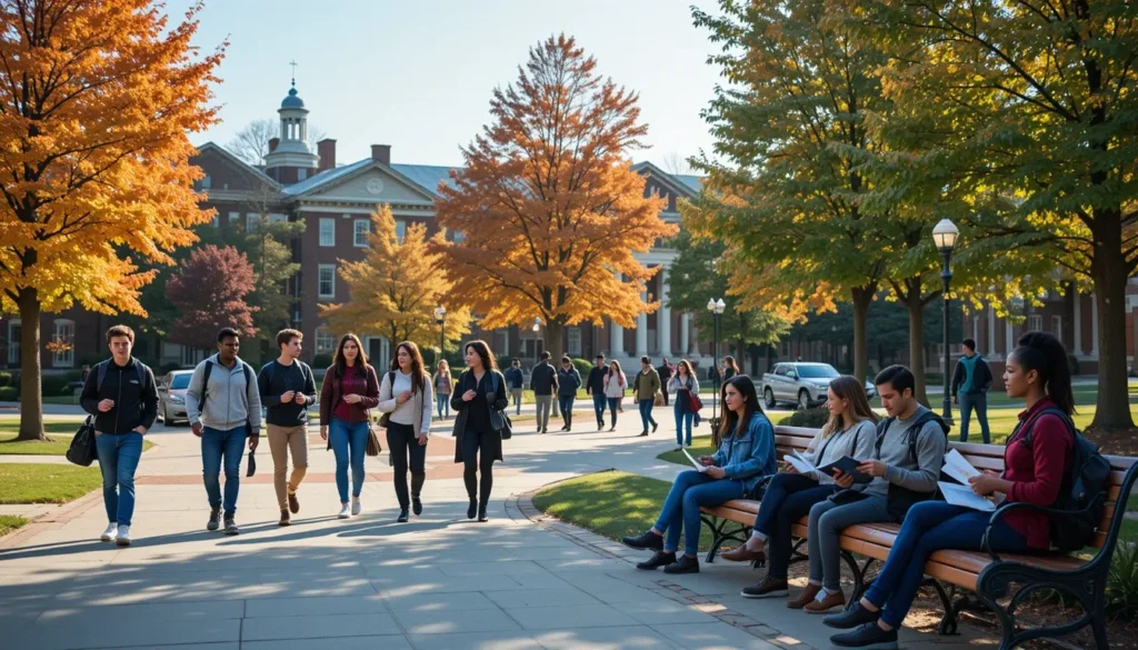 Universities in Ohio students walking in campus using Budgetebook resources to study on campus, highlighting cost-effective learning solutions.